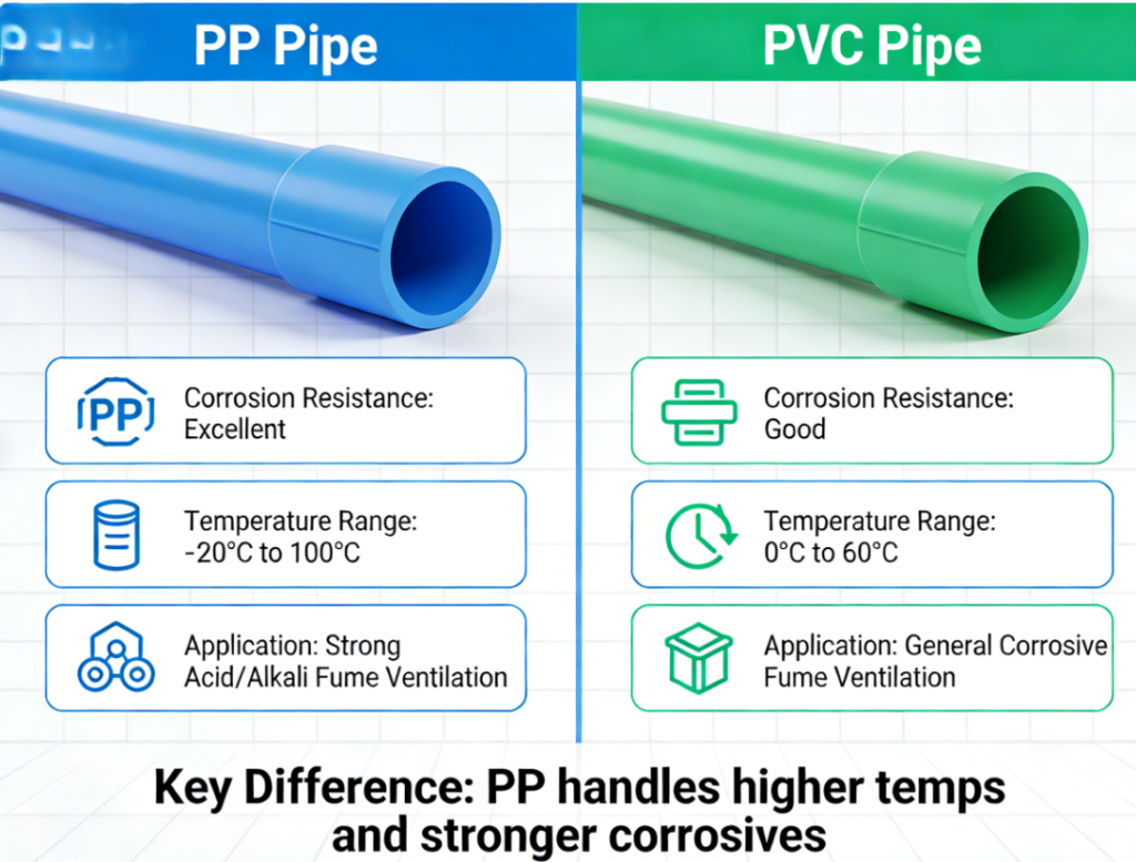 PP pipe vs PVC pipe comparison for industrial corrosive fume ventilation systems