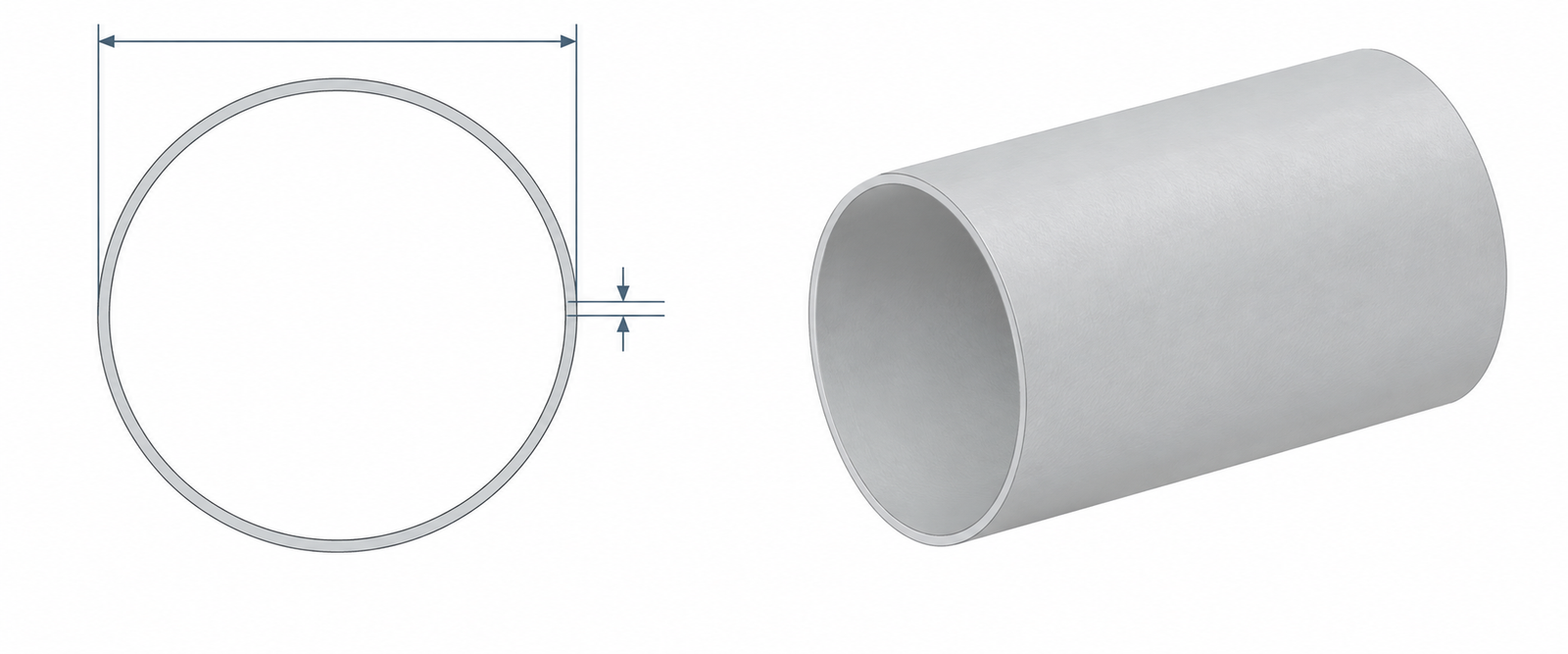 Conceptual cross-section of a thin-walled polypropylene duct showing outer diameter and wall thickness as the geometry behind material quantity